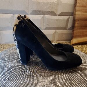 CALVIN KLEIN Suede/Leopard Ponyhair Heels- Size 6‎